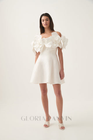 Etta flower strapless mini dress in ivory