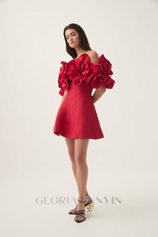 Etta flower strapless mini dress in red