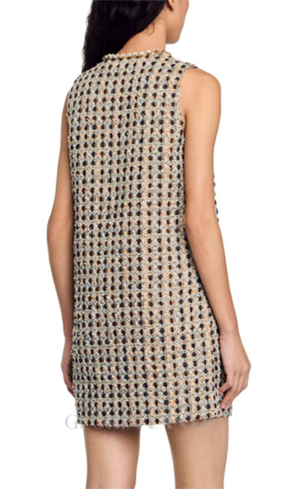 POPPY RHINESTONE-EMBELLISHED TWEED CAMEL MINI DRESS