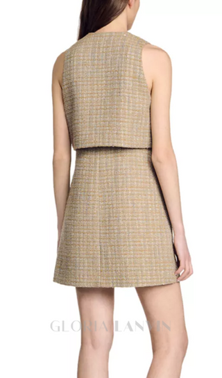 Penelope Tweed Mini Dress in camel