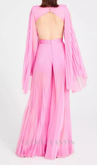 GEORGIA RUCHED FLOWER CUT OUT MAXI DRESS IN PINK