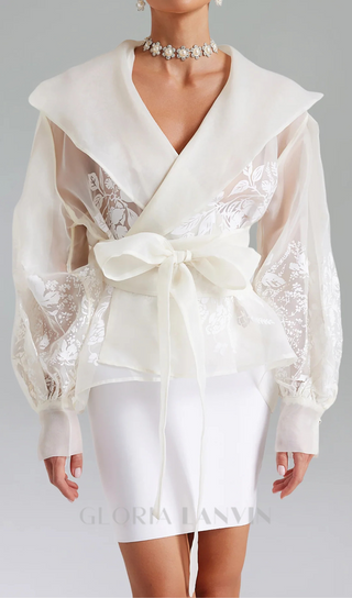 lantern sleeve embroidery shirt jacket in white