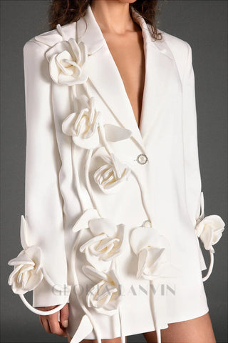 MUSTIDIS LONG SLEEVE LAPEL 3D FLOWER BLAZER