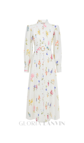 LONG CUFFED SLEEVES FLORAL MAXI DRESS