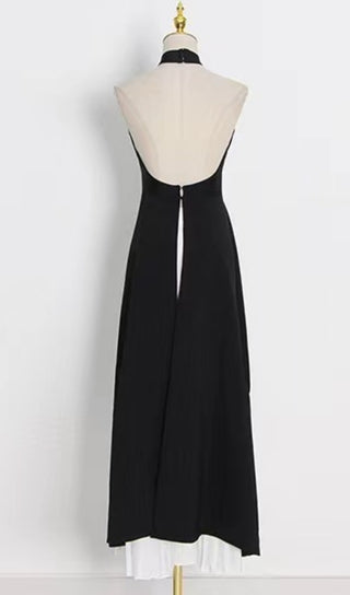 BANDAGE HIGH NECK PLEATED PEPLUM MAXI DRESS