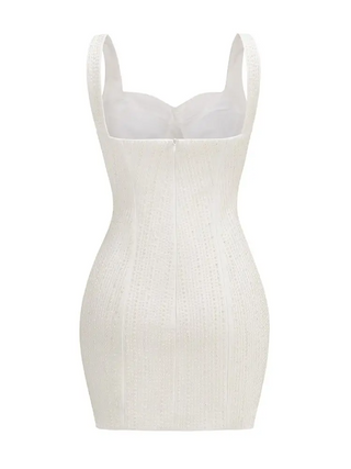 PEARL STUDDED WHITE MINI BODYCON DRESS