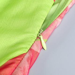 STRAPLESS SILK MAXI DRESS IN LIME ANTHURIUM