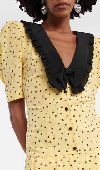 YELLOW POLKA DOT FLORAL SILK MIDI DRESS