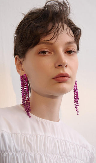 Dark Violet Rhinestone Tassel Earrings