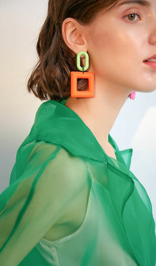 COLORFUL GEOMETRIC SQUARE PLASTIC EARRINGS