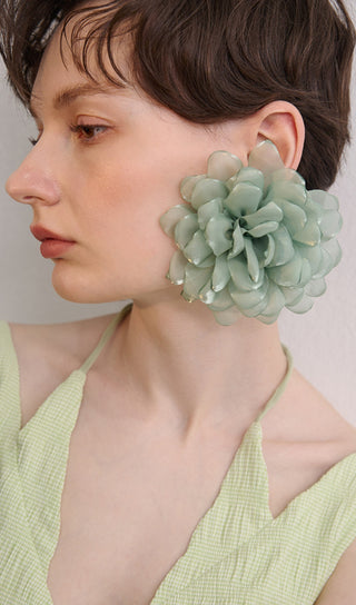 GREEN PETAL FABRIC EARRINGS