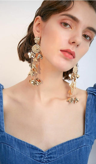 gold  tassel leaf earrings