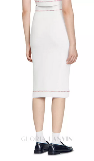 Elisa Knit Midi Pencil Skirt in ecru