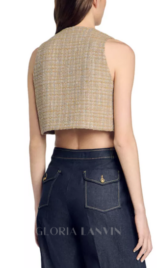 Javier Tweed Crop Top in camel