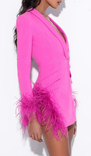 FEATHER JACKET DRESS IN HYPER PINK