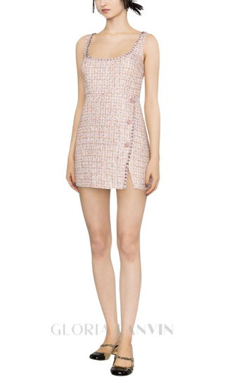 ALEXANDRA DIAMANTÉ TRIM BOUCLE MINI DRESS IN PINK