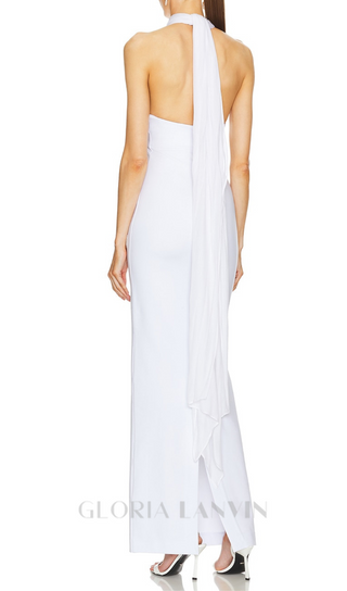 MERRY WHITE SHEER MESH UPPER PONTE LOWER MAXI DRESS