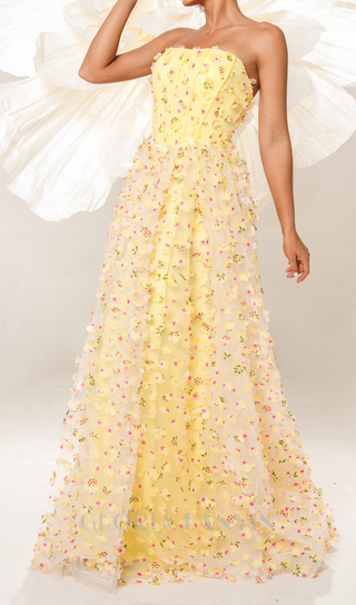 DIANA STRAPLESS FLORAL EMBELLISHED MAXI DRESS IN YELLOW