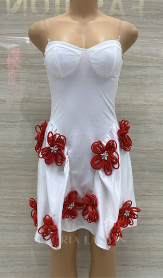 alaniade white 3d flower puffy mini dress