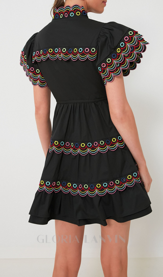 WAVY RUCHED  TRIM MINI DRESS IN BLACK