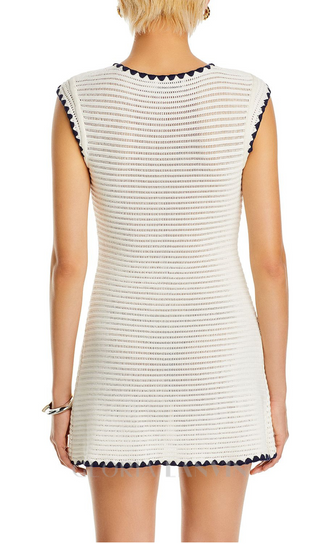 PANDORA 8-BUTTON WHITE SLEEVELESS CROCHET MINI DRESS