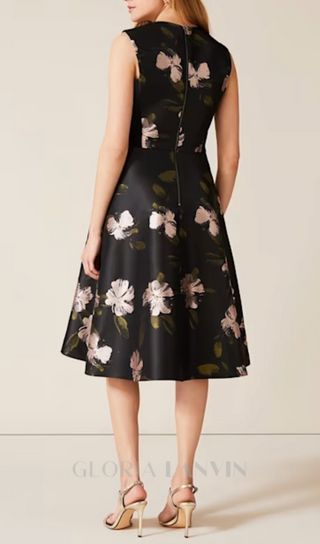 floral jacquard midi dress in black