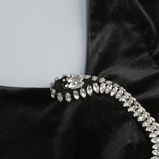 Rhinestone Embellished Floor-Length Dress in black