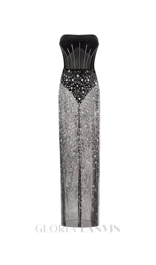 HAZEL CRYSTAL-COVERED STRAPLESS BLACK MAXI DRESS