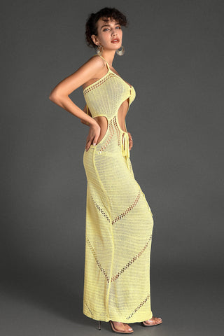 NANIADI KNIT TIE CUTOUT DRESS IN YELLOW