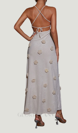 GIORGIO GRAY FLOWER KNITTED MAXI DRESS