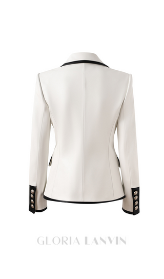 Pu Leather Rhinestone Bottom Blazer in white