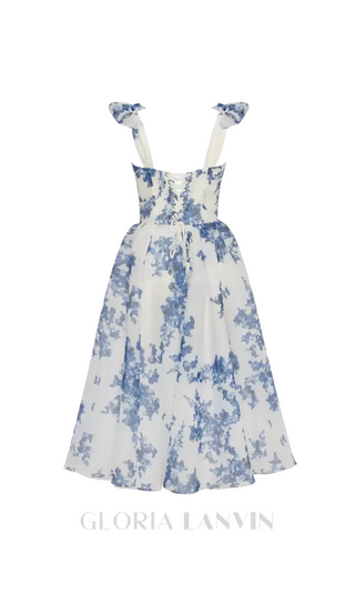 PRIMA PALE BLUE FLORAL A-LINE STRAP MIDI DRESS