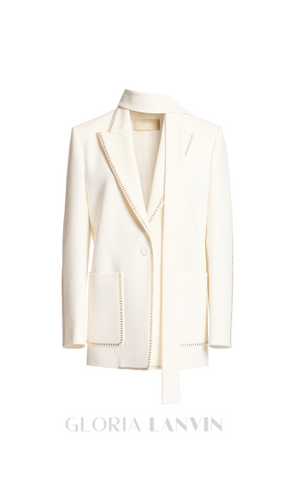 DEBORAH OFF-WHITE SCARF-DETAILED WOOL CREPE BLAZER