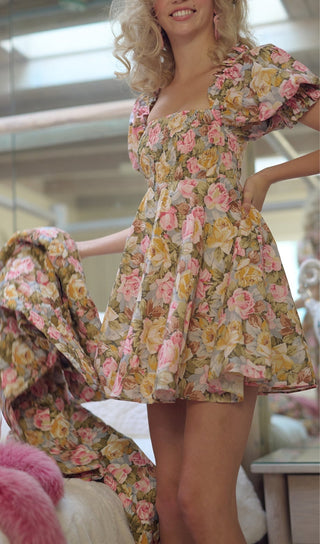 PUFF SLEEVE FLORAL MINI DRESS