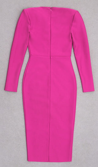 HOT PINK BANDAGE BODYCON MIDI DRESS