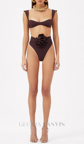 ROSE EMBELLISHED BIKINI SUIT IN BURGUNDY