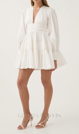 VALERIE FALLINGWATER RUCHED MINI DRESS IN WHITE