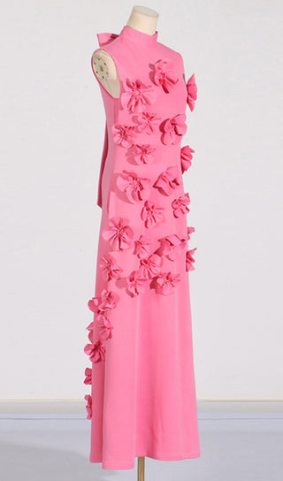 ANNONA PINK FLOWER EMBELLISHED MAXI DRESS