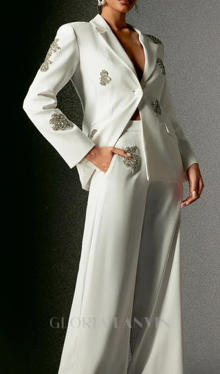 Winee Rhinestones embellished Blazer Set White