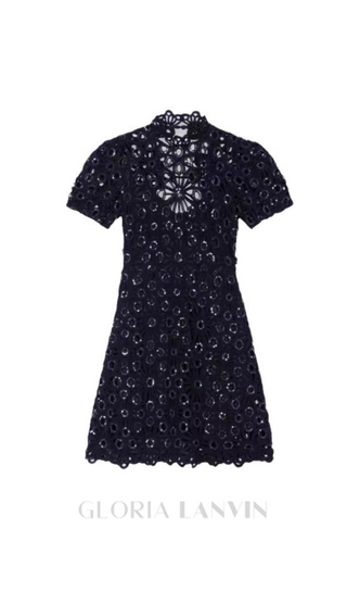 TRISTA BLACK HIGH COLLAR CUTOUT LACE MINI DRESS