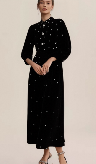 Lola black embellished velvet midi dress