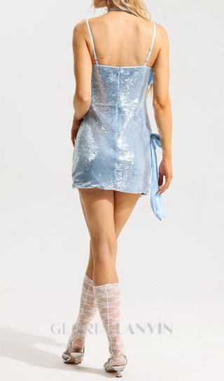 ELVIRA SEQUIN BOW SLEEVELESS MINI DRESS IN BLUE