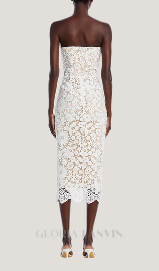 Milette v-neck Lace midi Dress in white