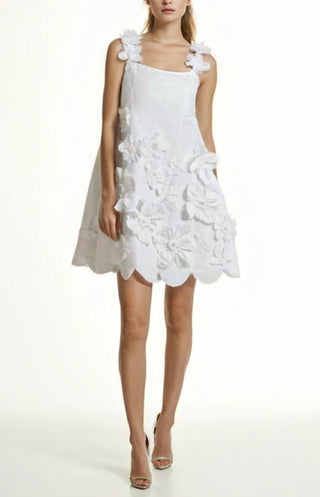 PATCHWORK APPLIQUES CAMISOLE DRESS IN WHITE