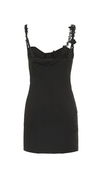 CREPE ROSE & THORNS MINI DRESS IN BLACK