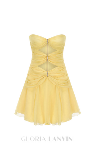 CUT-OUT PLEATED OFF-SHOULDER MINI DRESS IN YELLOW