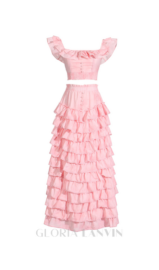 CATHY MULTI-LAYER RUFFLE MAXI DRESS SUIT IN PINK