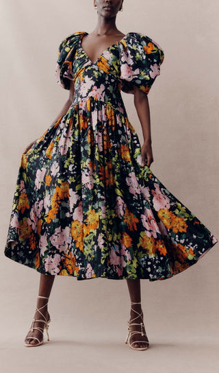 PLUNGE FLORAL MIDI DRESS