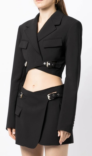 Jayla Cropped Cutout Blazer in Black