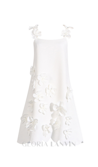 PATCHWORK APPLIQUES CAMISOLE DRESS IN WHITE